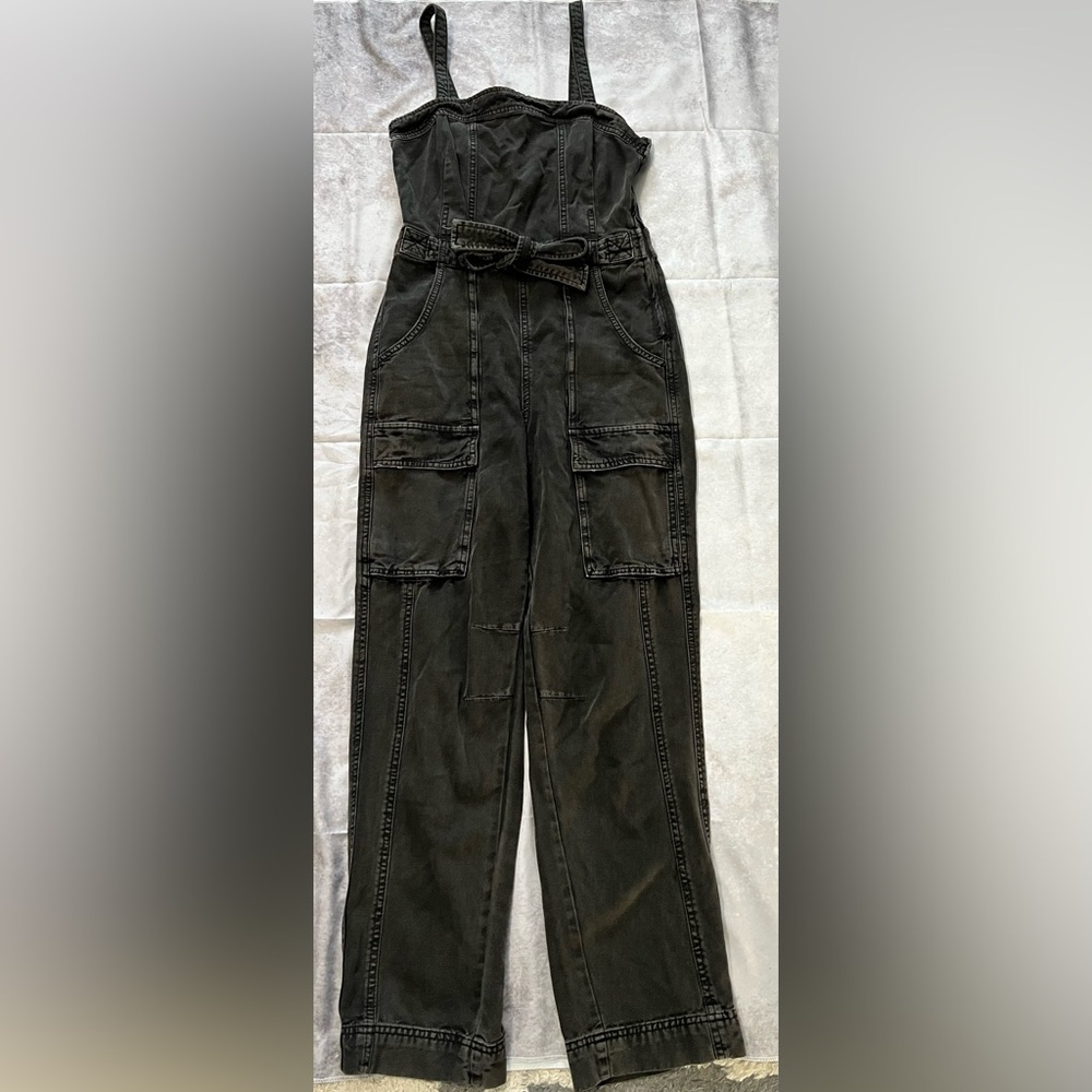 Free People Black/grey washed cargo overalls